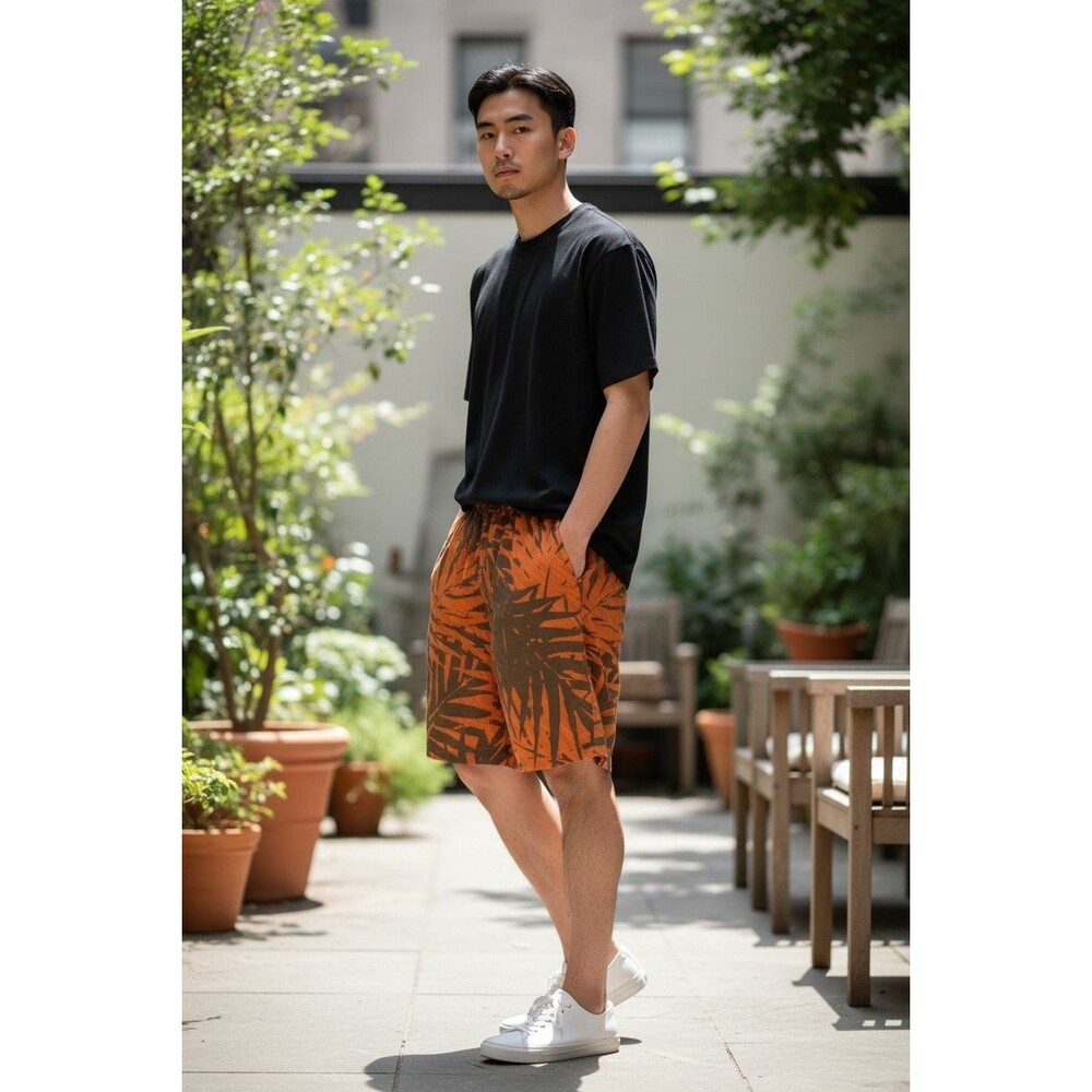 Columbia Swim Shorts Mens XL  Orange/Olive Palm Lined Drawstring